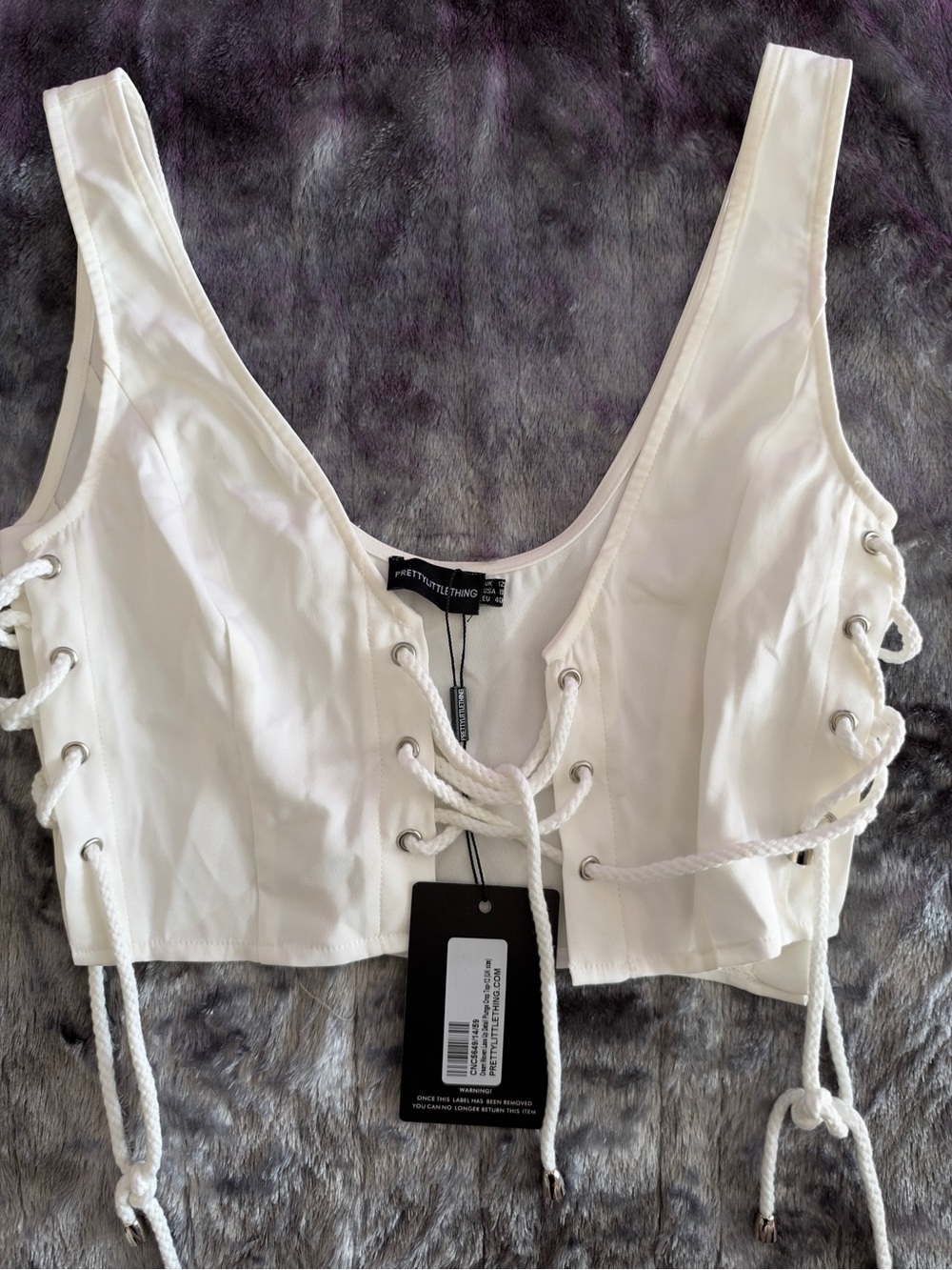 PrettyLittleThing White Lace-Up Rope Detail Crop Top